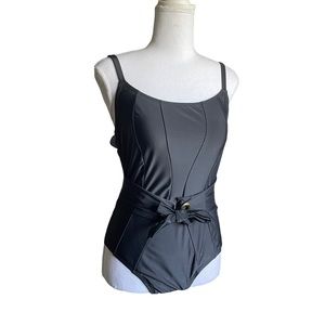 Island Waves Retro Black One Piece Belted Middle Swimsuit Size Small